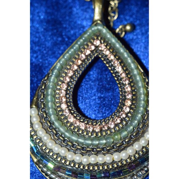 Premier Designs Large Tear Drop Beads Bronze Green Necklace Pendant - Picture 6 of 8